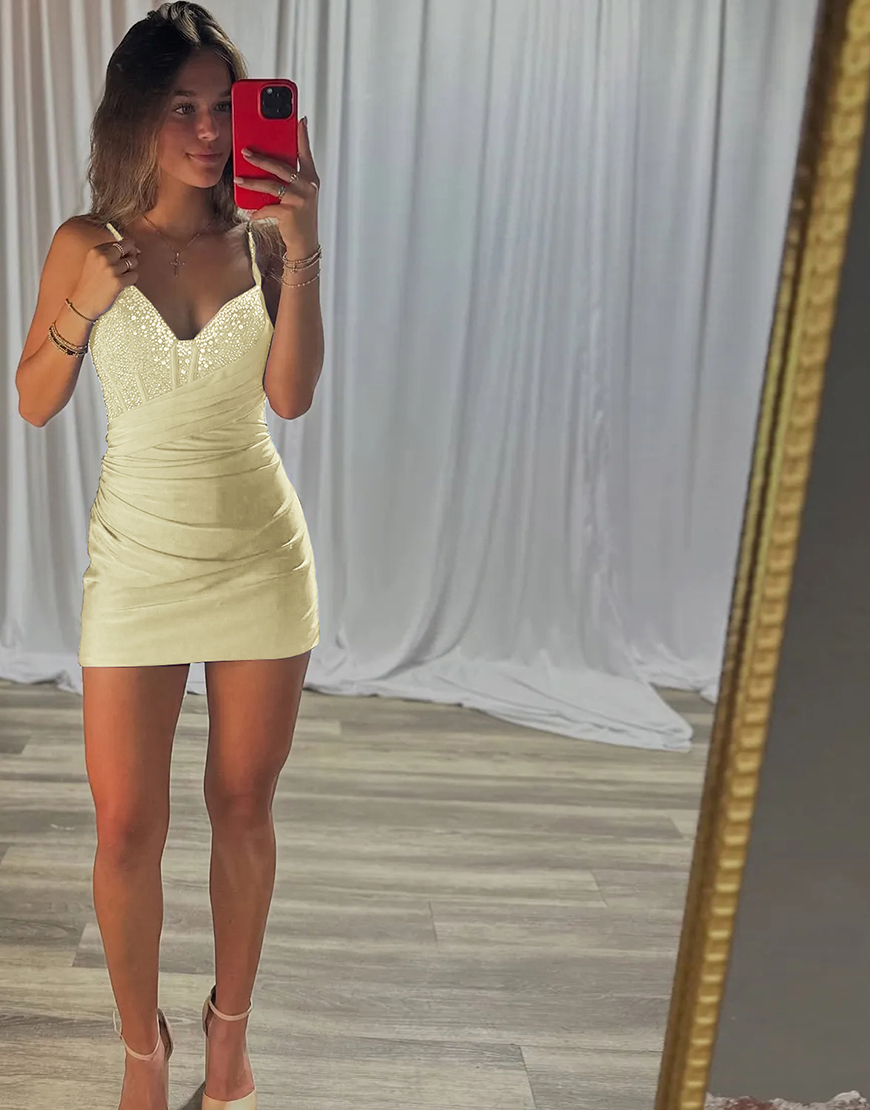 Sparkly Royal Blue  V Neck Tight Short Corset Homecoming Dress with Beading