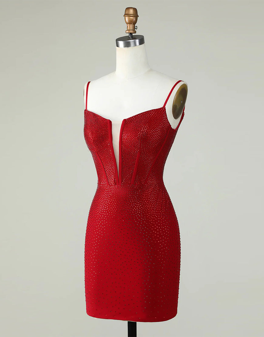 Sparkly Spaghetti Straps Short Tight Glitter Homecoming Dress