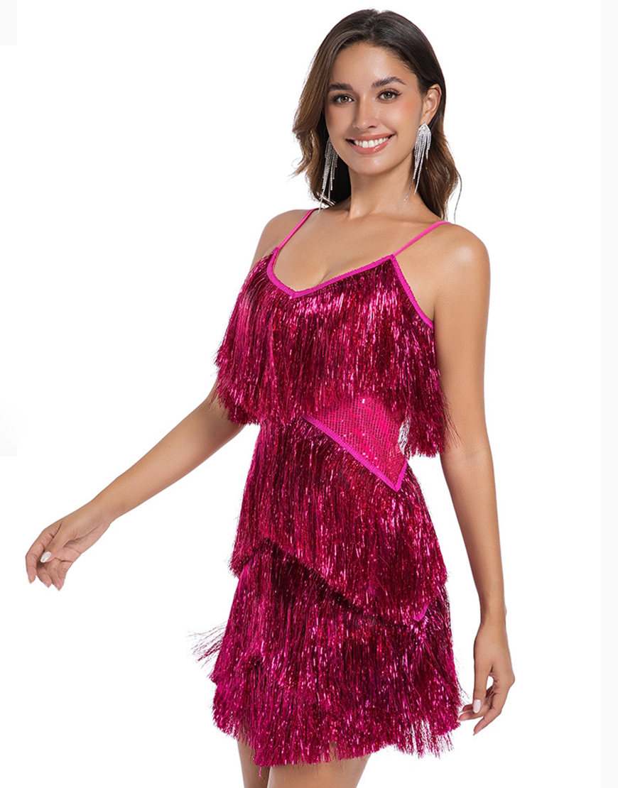 Sparkly Golden Spaghetti Straps Tiered Short Homecoming Dress with Fringes