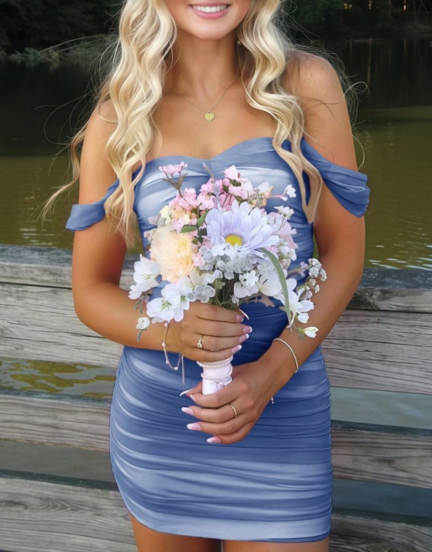 Burgundy Bodycon Off the Shoulder Ruched Mini Party Dress