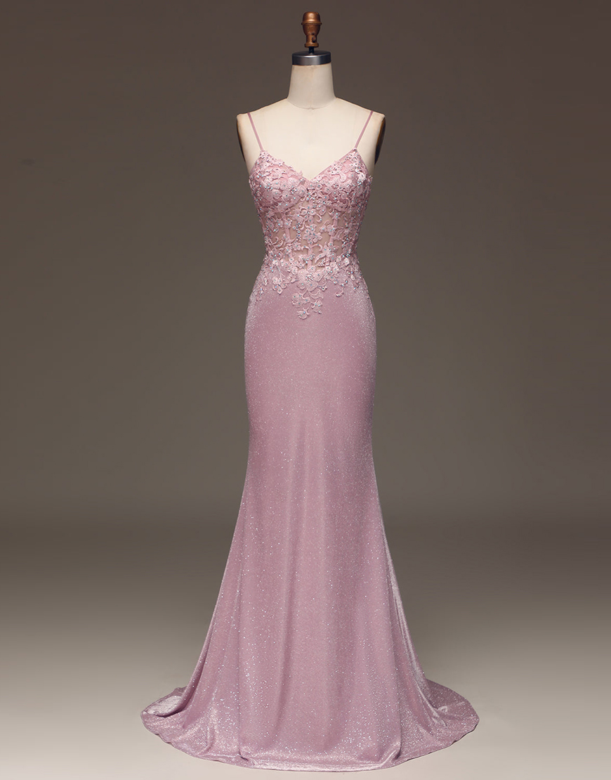 Sparkly Blush Mermaid Beaded Corset Long Prom Dress with Appliques