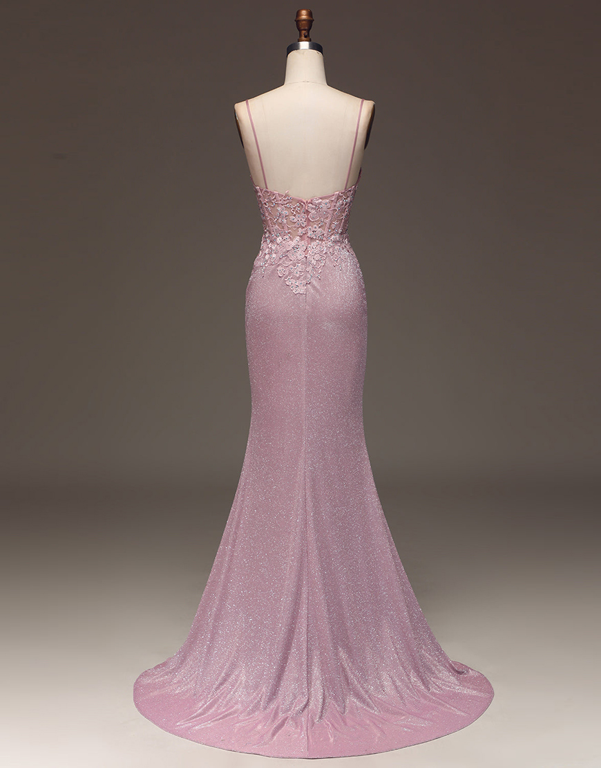 Sparkly Blush Mermaid Beaded Corset Long Prom Dress with Appliques