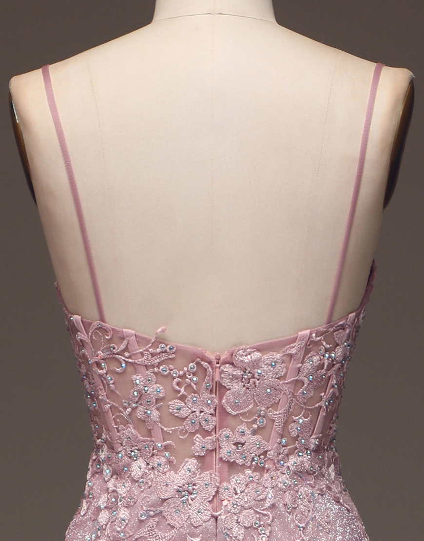 Sparkly Blush Mermaid Beaded Corset Long Prom Dress with Appliques