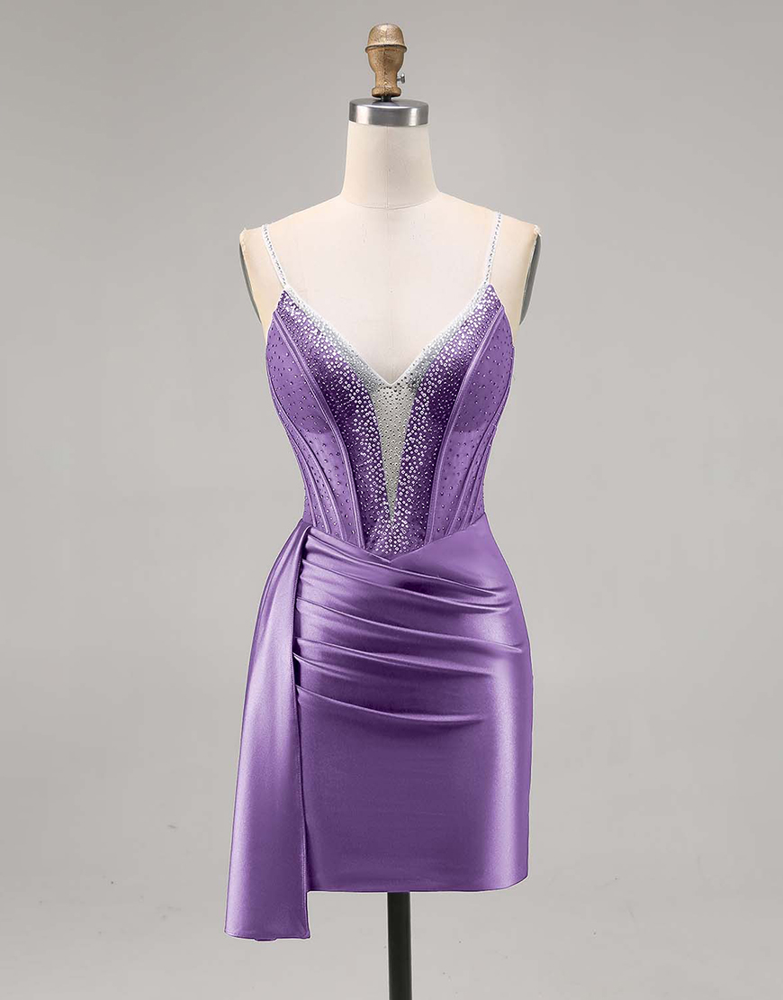 Sparkly Navy Satin Ruffled Short Corset Homecoming Dress with Beading