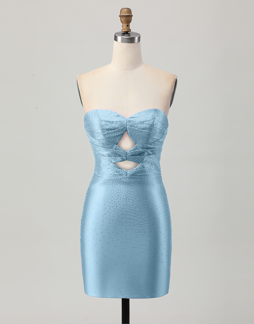 Sparkly Fuchsia Tight Short Beaded Homecoming Dress with Keyholes