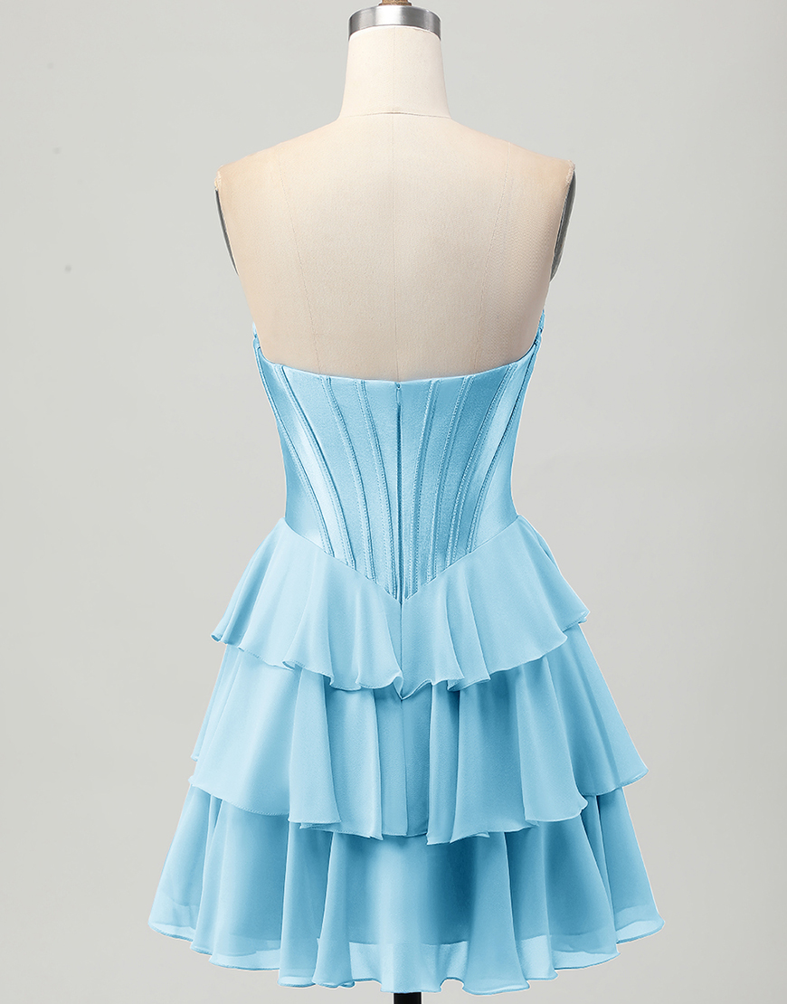 Blue Ruffled Sweetheart Short Corset Homecoming Dress with Lace