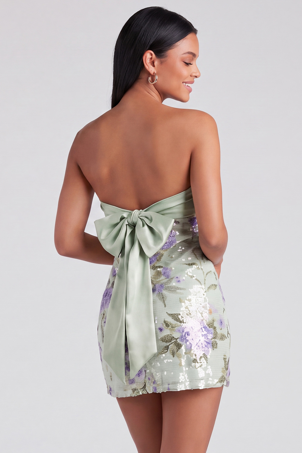 Sequins Tight Strapless Short Sparkly Light Pink Floral Homecoming Dress