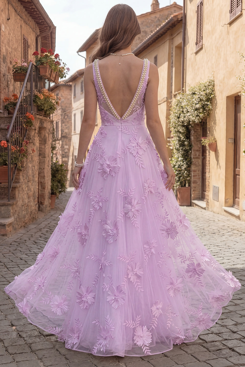 Sparkly Yellow Floral Beaded A Line Square Neck Long Prom Dress