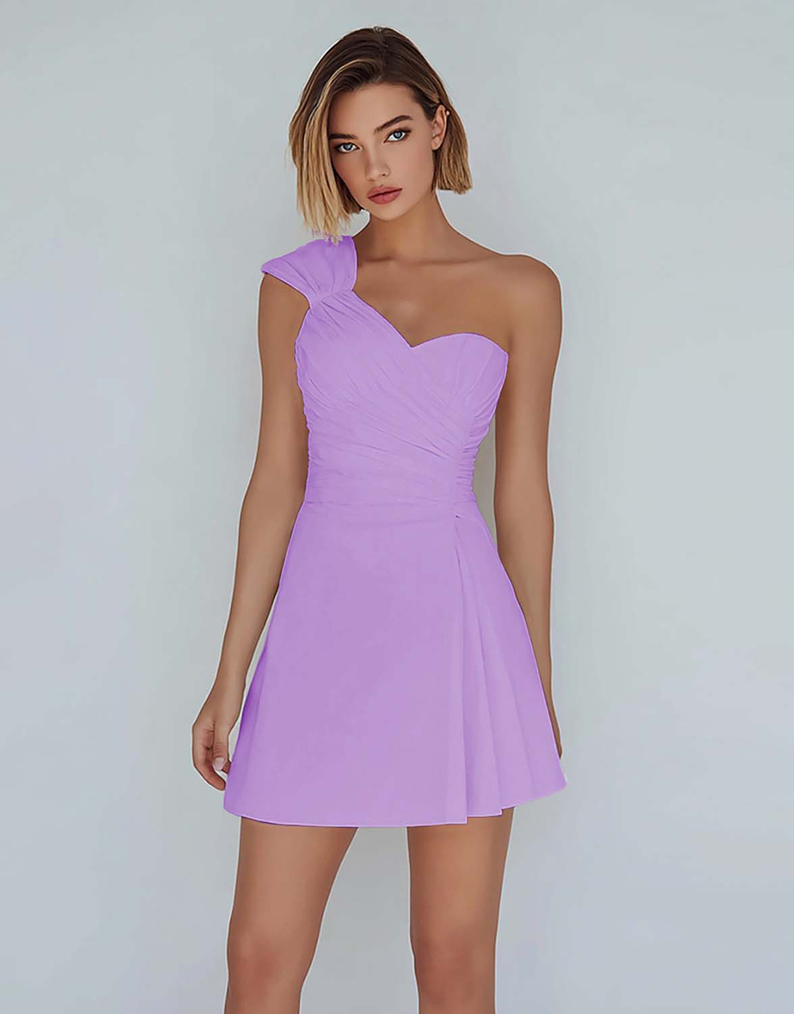 Ivory One Shoulder Satin Ruched Short A-Line Homecoming Dress