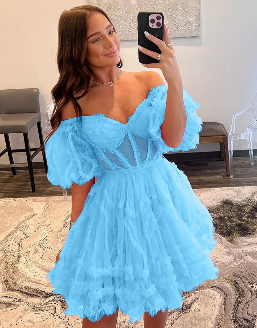 Lovely A-Line Off The Shoulder Tulle Homecoming Dress