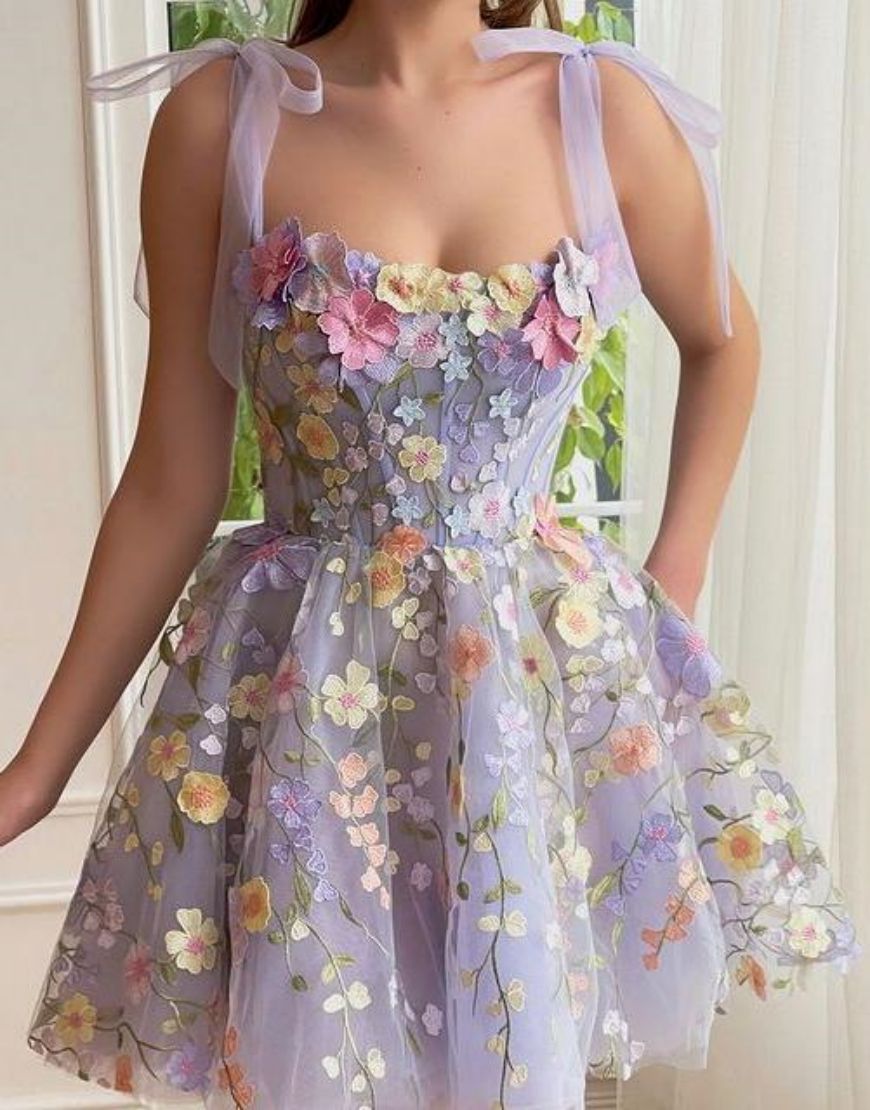 Lovely A-line Tie Straps Party Dress With Embroidery Flowers