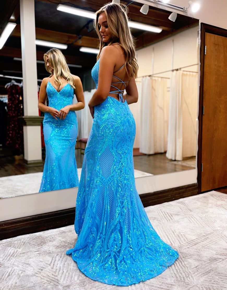 Mermaid Corset Back Long Prom Dress With Sequin