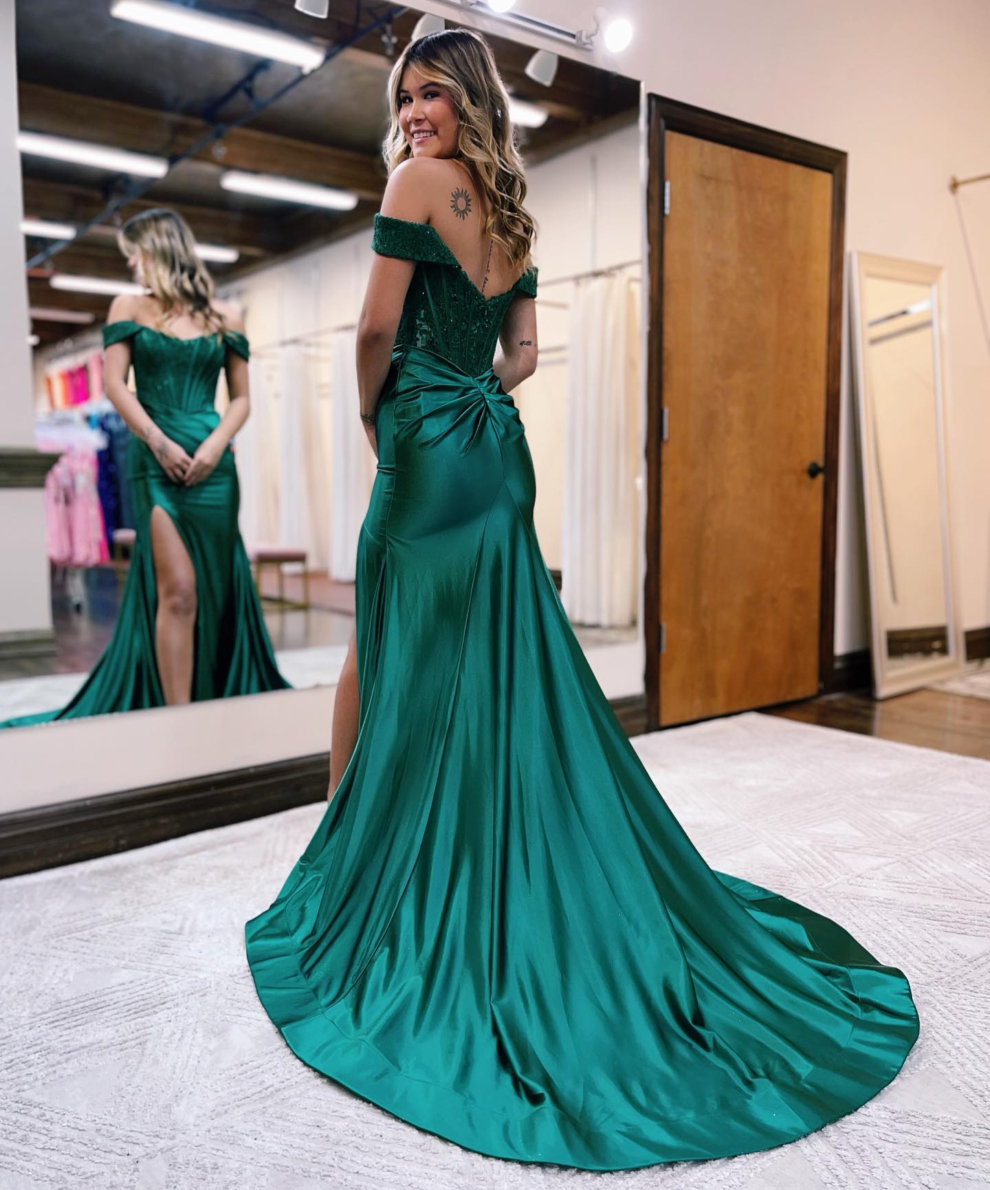 Mermaid Off The Shoulder Court Train Long Dress With Split