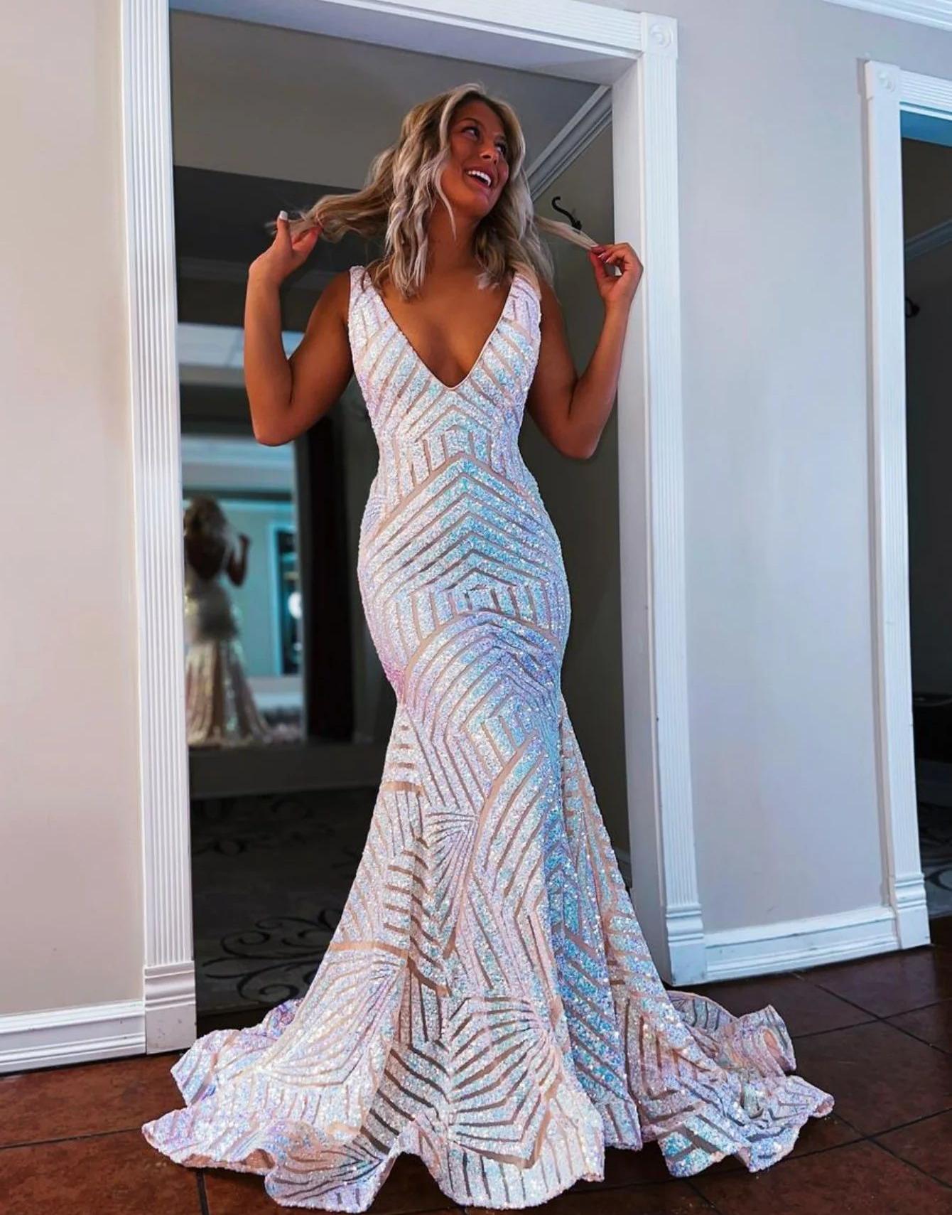 Mermaid Sparkly Sequins Mesh Prom Dress