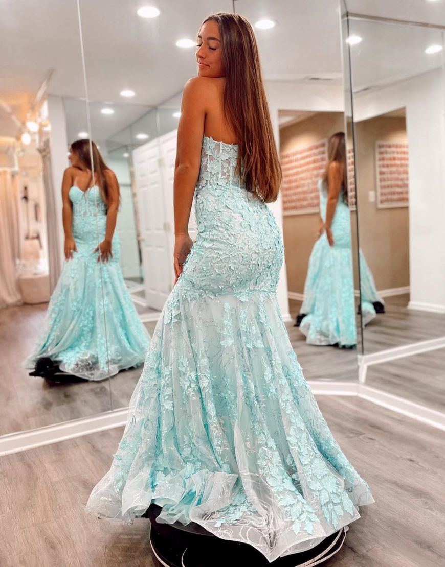 Mermaid Strapless Zipper Back Long Lace Prom Dress
