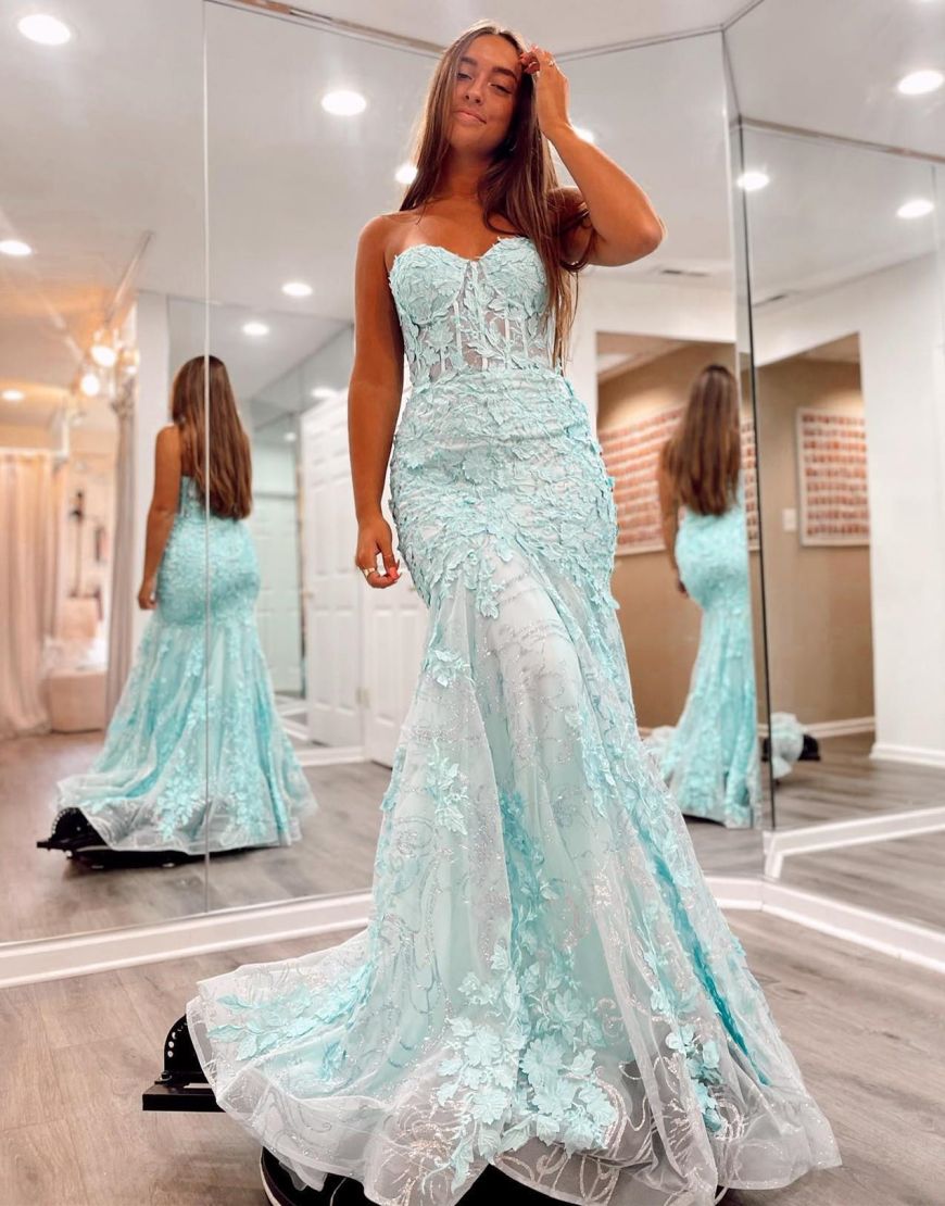Mermaid Strapless Zipper Back Long Lace Prom Dress
