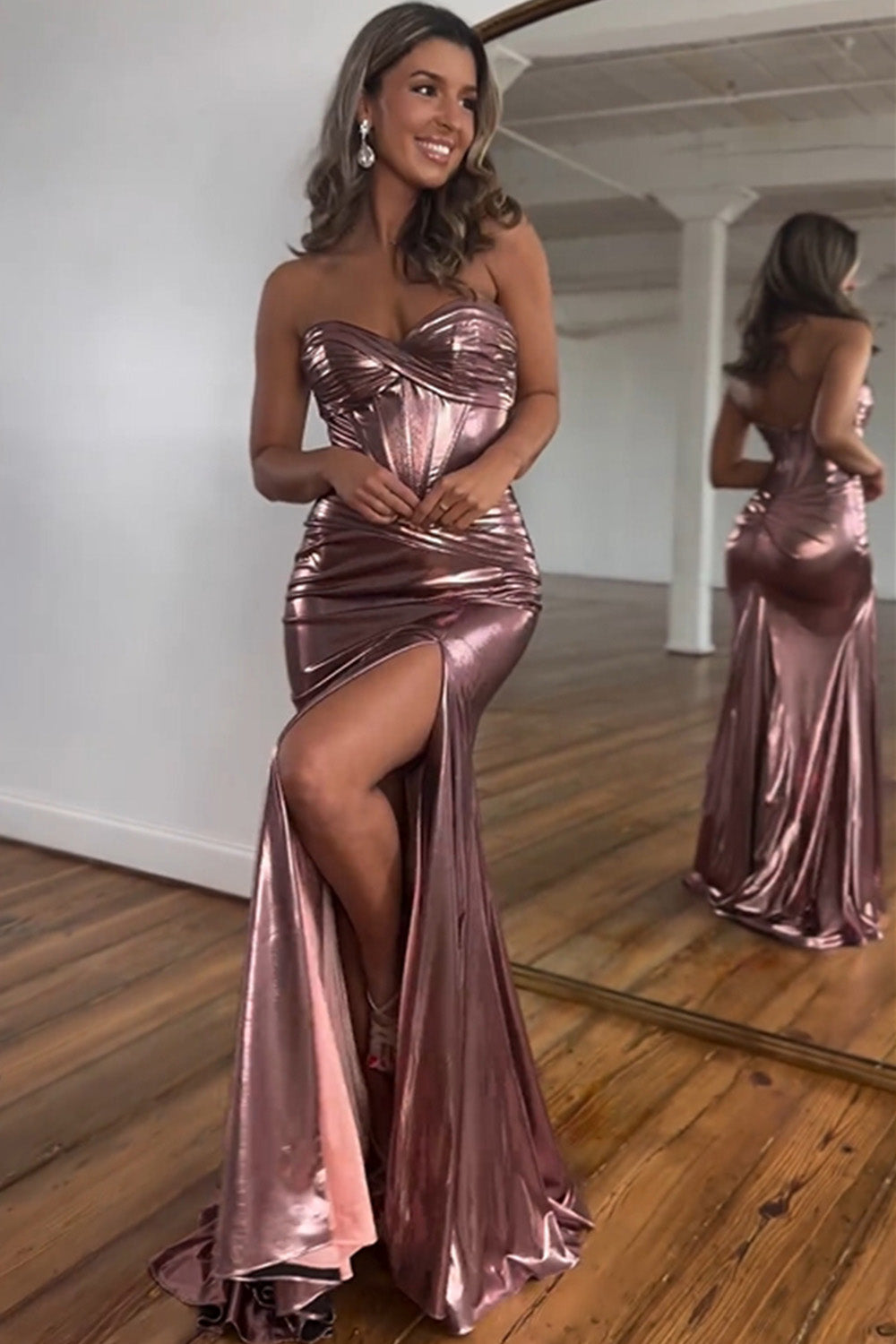 Newly Metallic Mermaid Sweetheart Long Prom Dress With Split