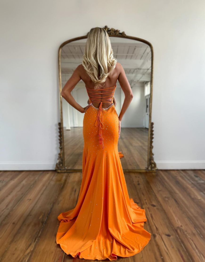Orange Mermaid Sweetheart Long Prom Dress With Split