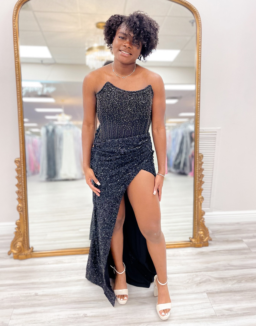 Sparkly Gorgeous Strapless Long Mermaid Beaded Prom Dress With Split