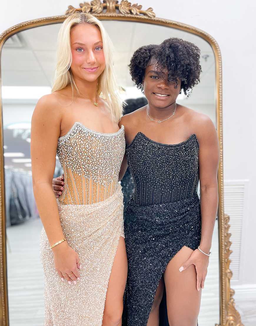 Sparkly Gorgeous Strapless Long Mermaid Beaded Prom Dress With Split