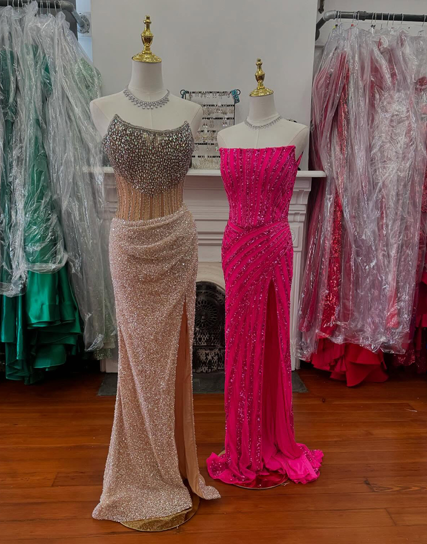 Sparkly Gorgeous Strapless Long Mermaid Beaded Prom Dress With Split