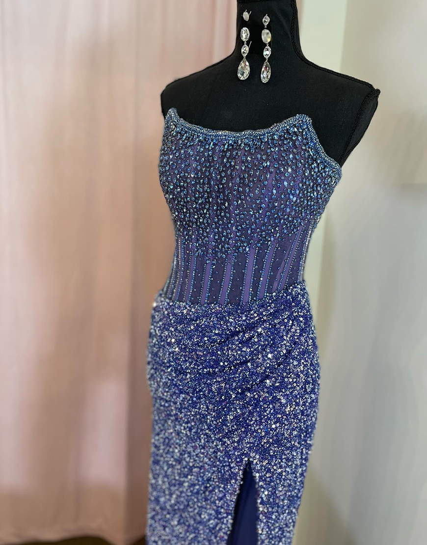 Sparkly Gorgeous Strapless Long Mermaid Beaded Prom Dress With Split