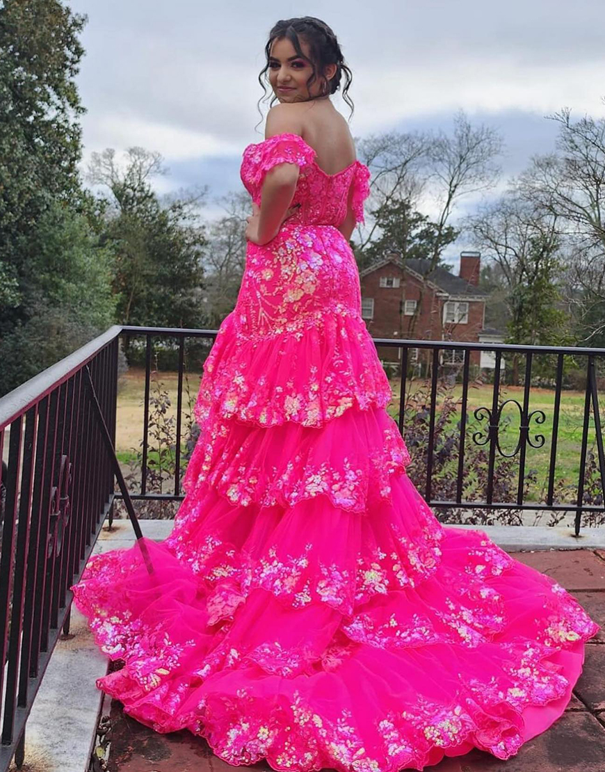Gorgeous Off The Shoulder Mermaid Glitter Prom Dress With Appliques And Split