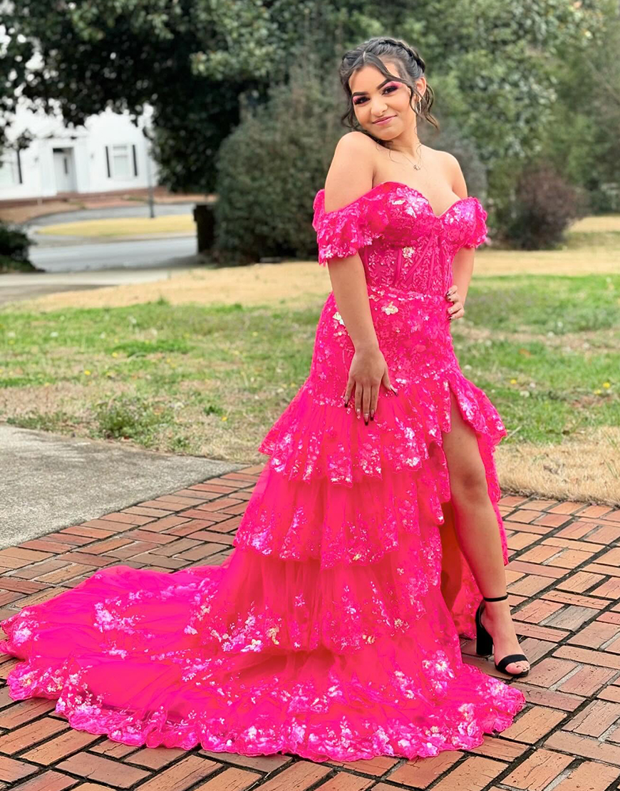 Gorgeous Off The Shoulder Mermaid Glitter Prom Dress With Appliques And Split