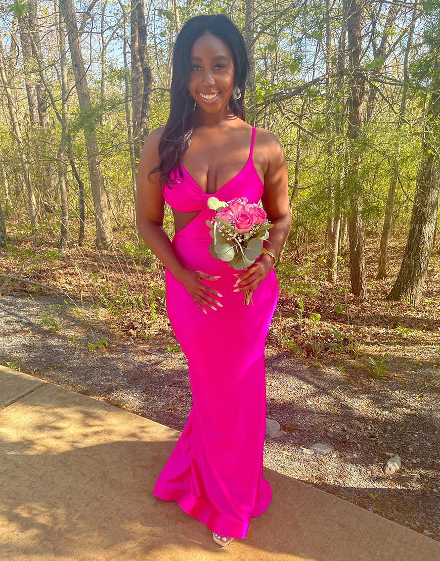 Sexy Red Spaghetti Straps Cutout Waist Long Mermaid Satin Prom Dress