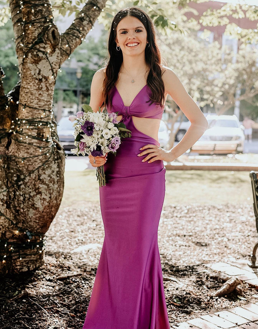 Sexy Red Spaghetti Straps Cutout Waist Long Mermaid Satin Prom Dress