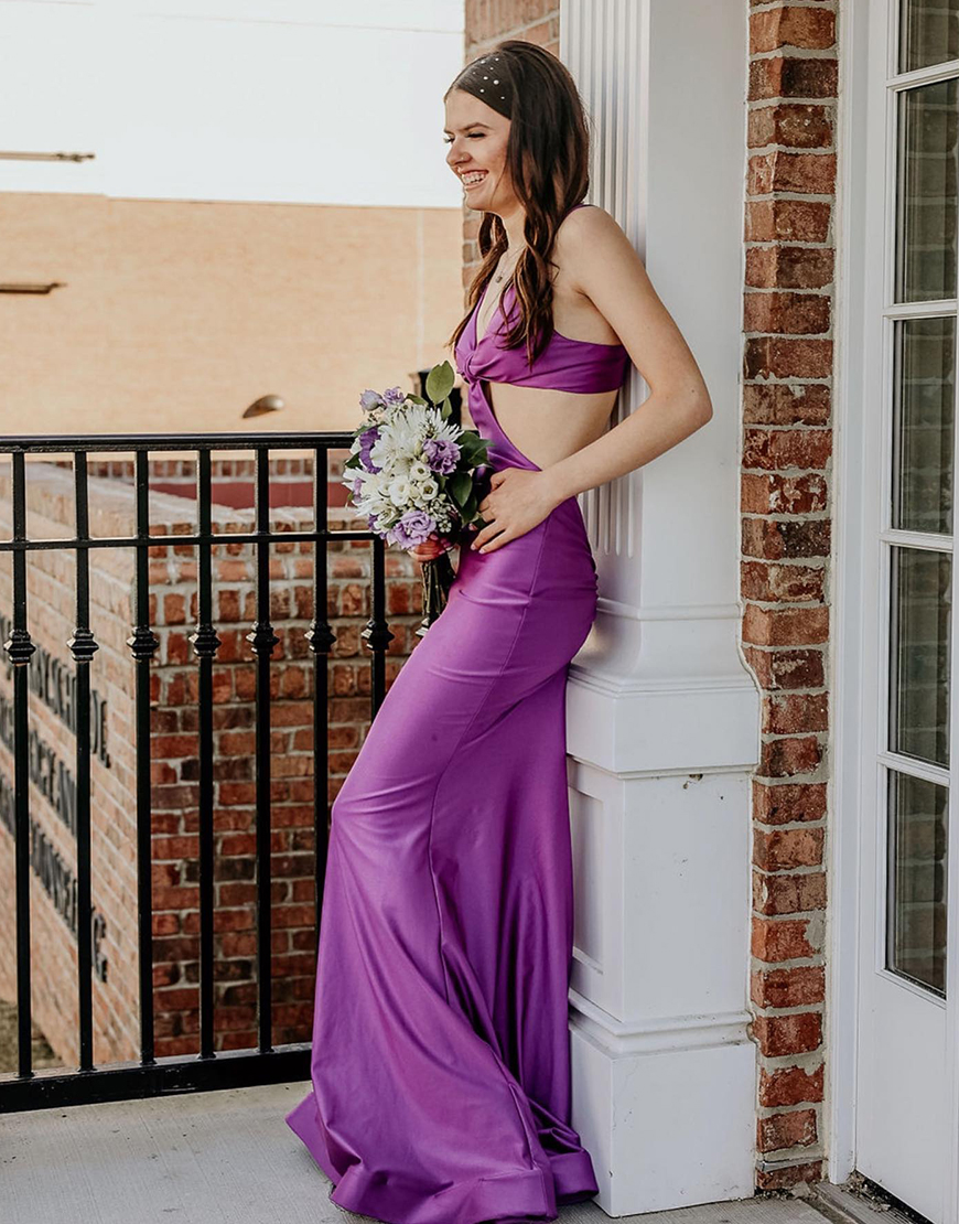 Sexy Red Spaghetti Straps Cutout Waist Long Mermaid Satin Prom Dress