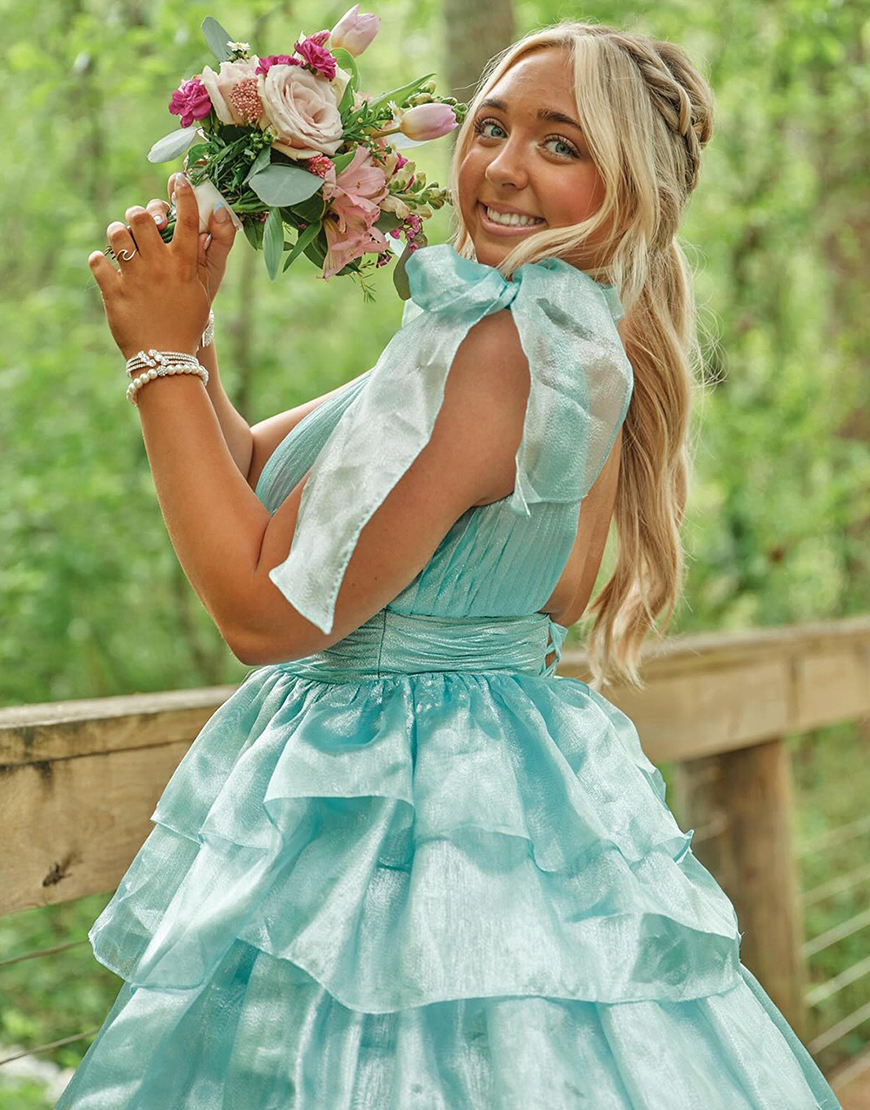 Trendy Pink A-Line Deep V-Neck Long Tiered Prom Dress With Split