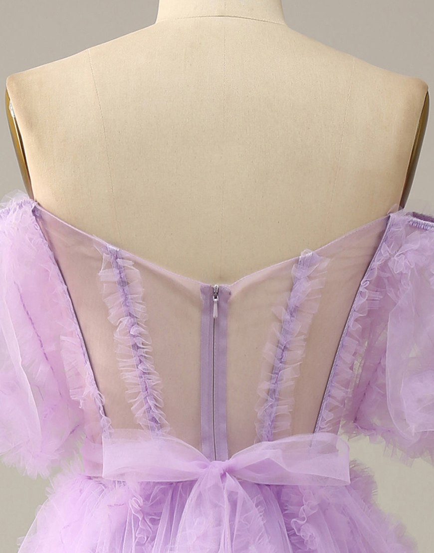 A-Line Off The Shoulder Long Tulle Prom Party Dress With Belt