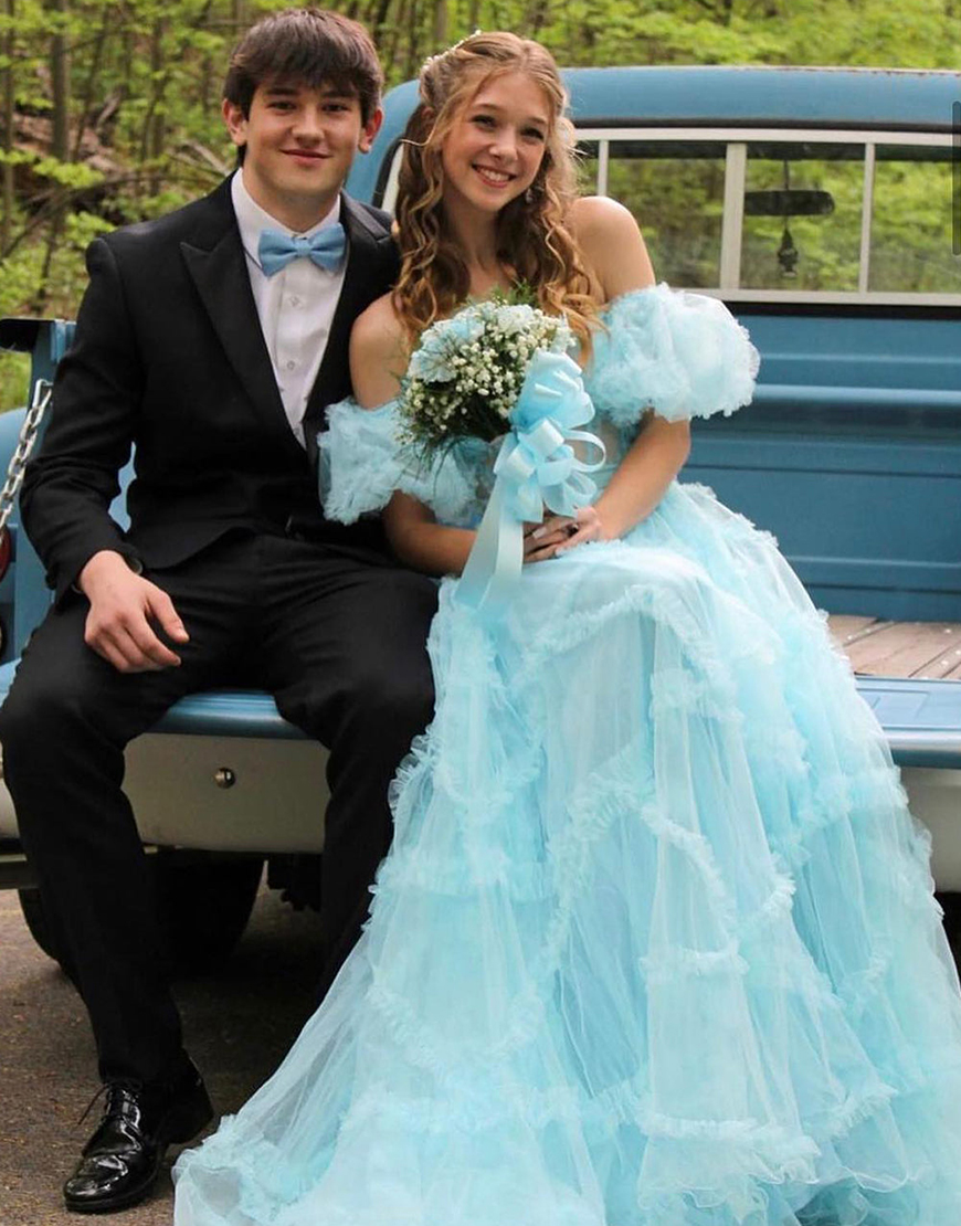 A-Line Off The Shoulder Long Tulle Prom Party Dress With Belt