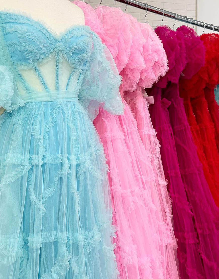 A-Line Off The Shoulder Long Tulle Prom Party Dress With Belt