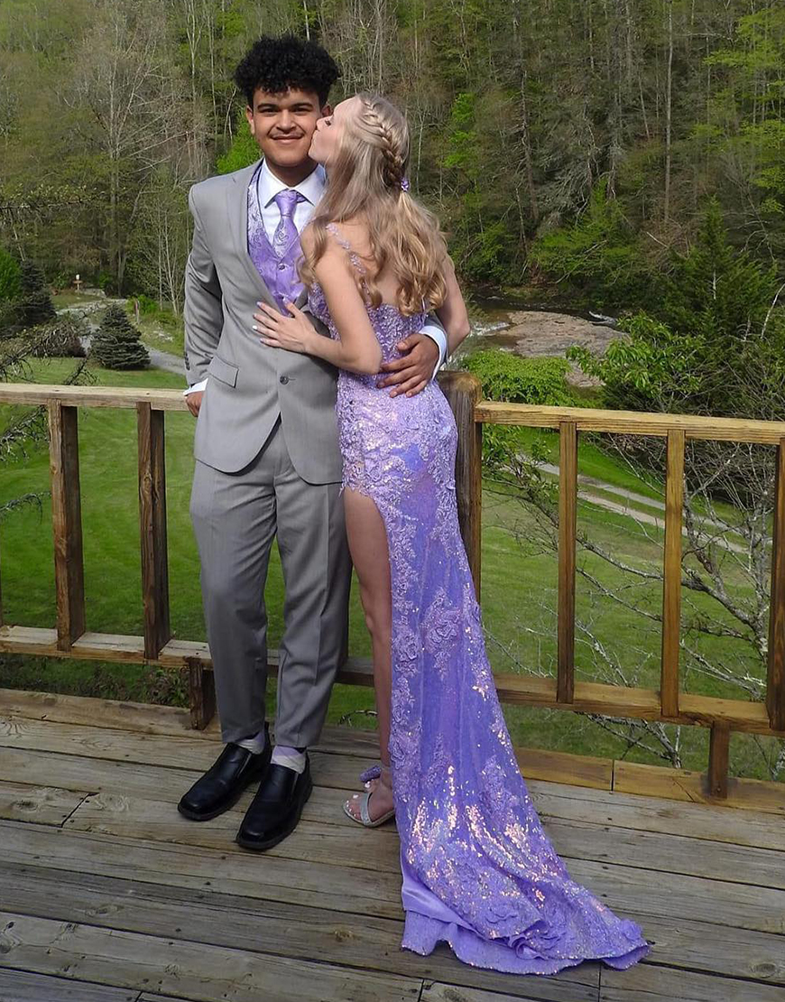 Sparkly Spaghetti Straps Lace Up Long Corset Prom Dress With Split