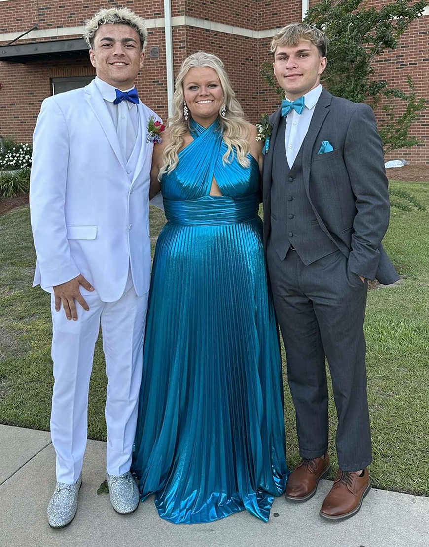 Peacock Blue Halter Neck A-Line Long Bright Prom Dress With Split