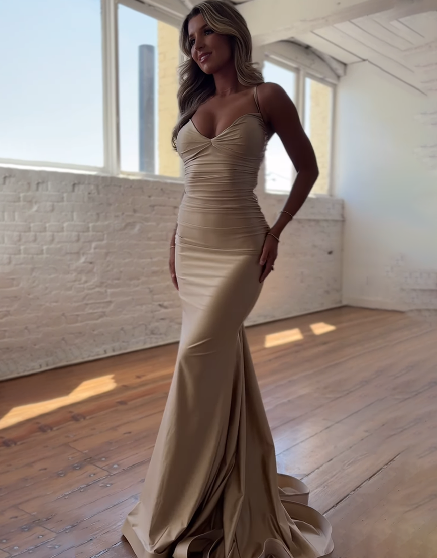 Simple Mermaid Spaghetti Straps Lace Up Long Prom Party Dress