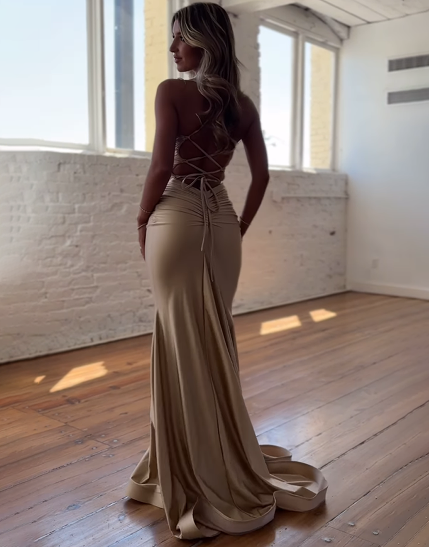 Simple Mermaid Spaghetti Straps Lace Up Long Prom Party Dress