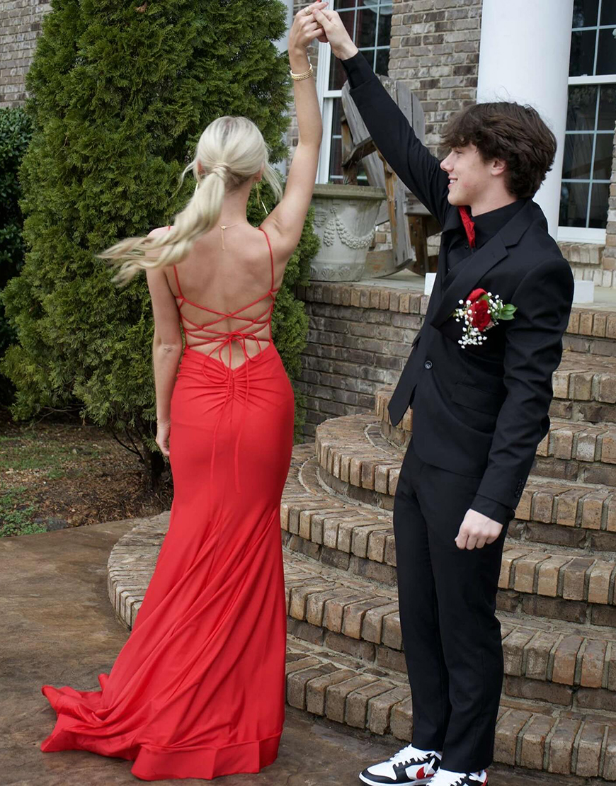 Simple Mermaid Spaghetti Straps Lace Up Long Prom Party Dress