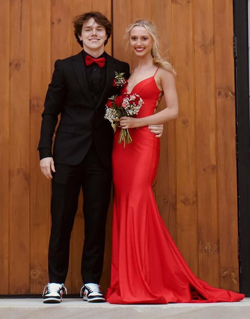 Simple Mermaid Spaghetti Straps Lace Up Long Prom Party Dress