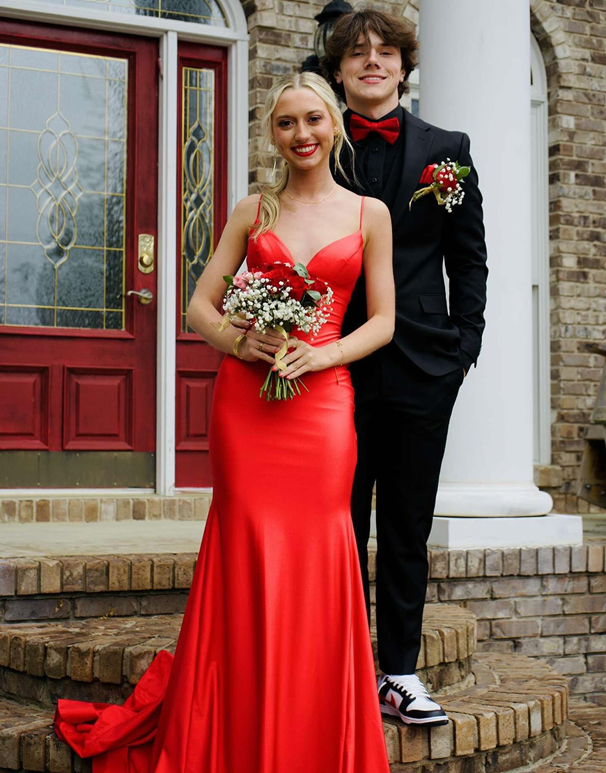 Simple Mermaid Spaghetti Straps Lace Up Long Prom Party Dress