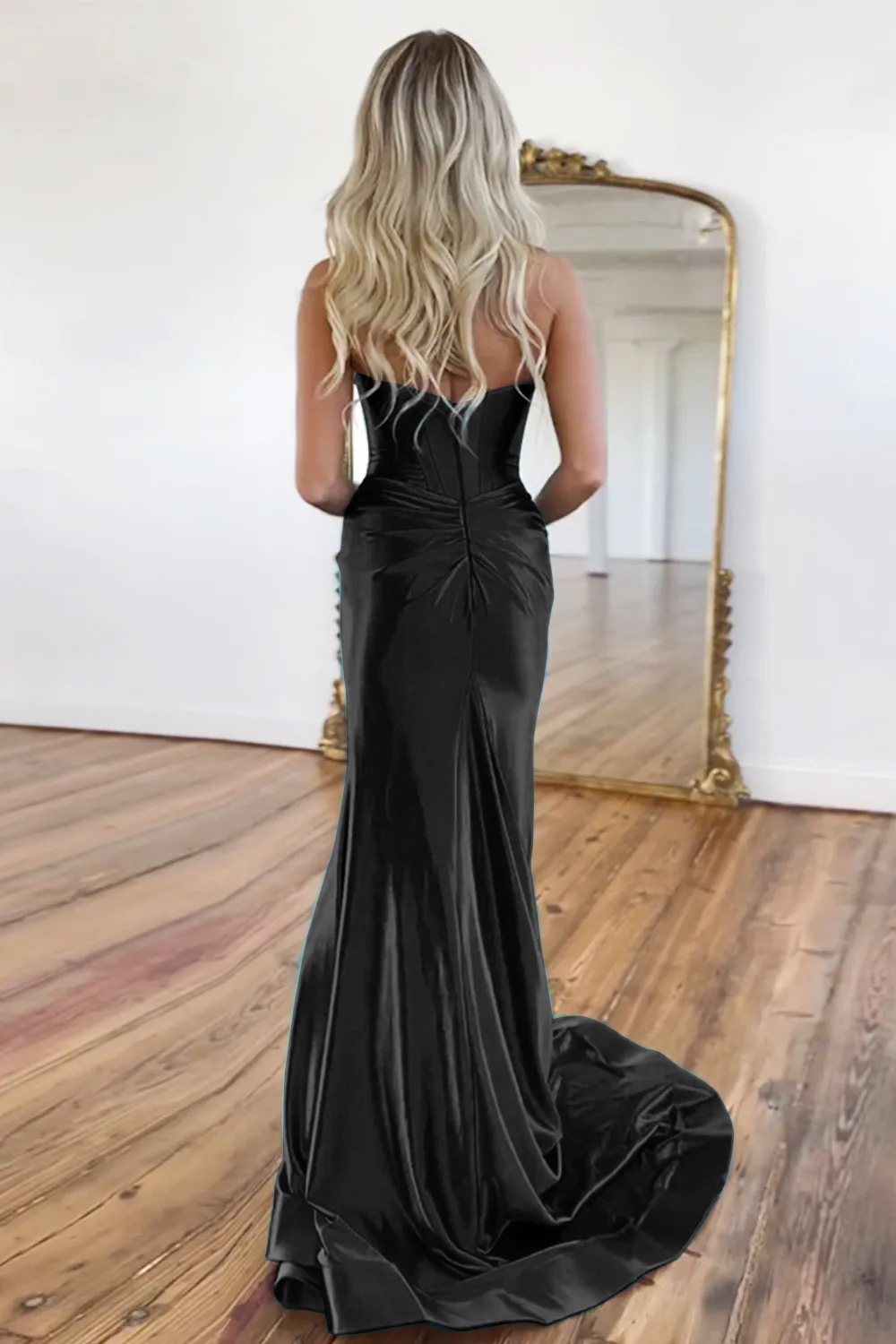 Green Mermaid Sweetheart Long Satin Prom Dress With Split