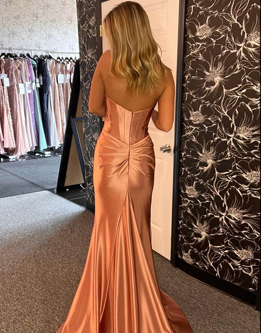 Sparkly Golden Mermaid Sweetheart Long Prom Dress With Slit
