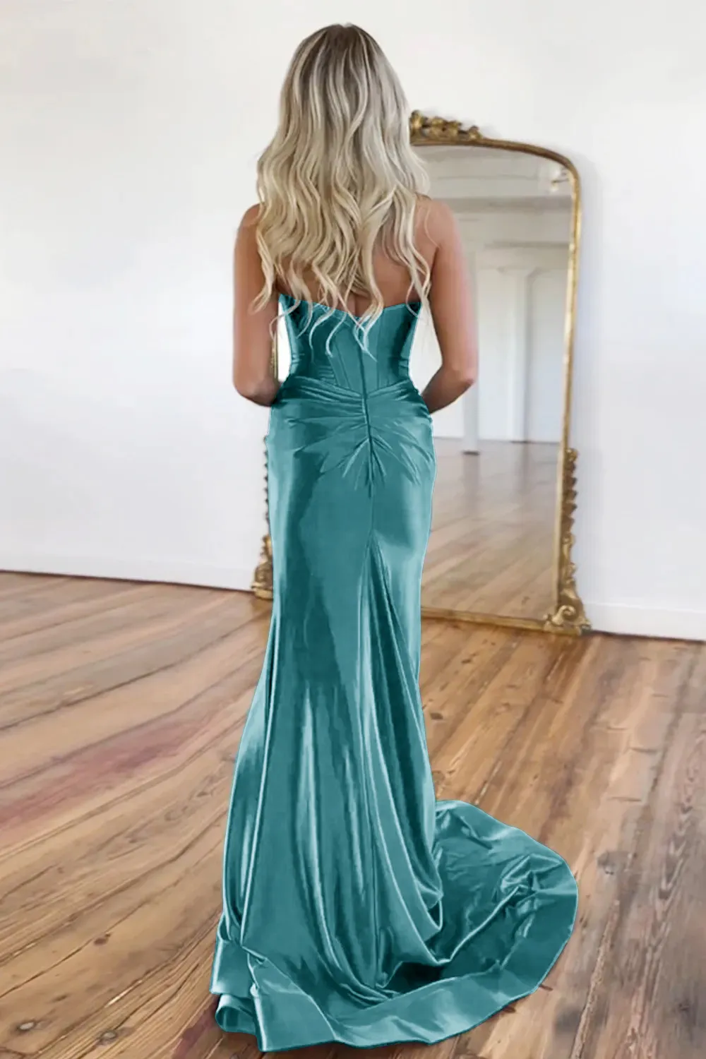 Sparkly Golden Mermaid Sweetheart Long Prom Dress With Slit