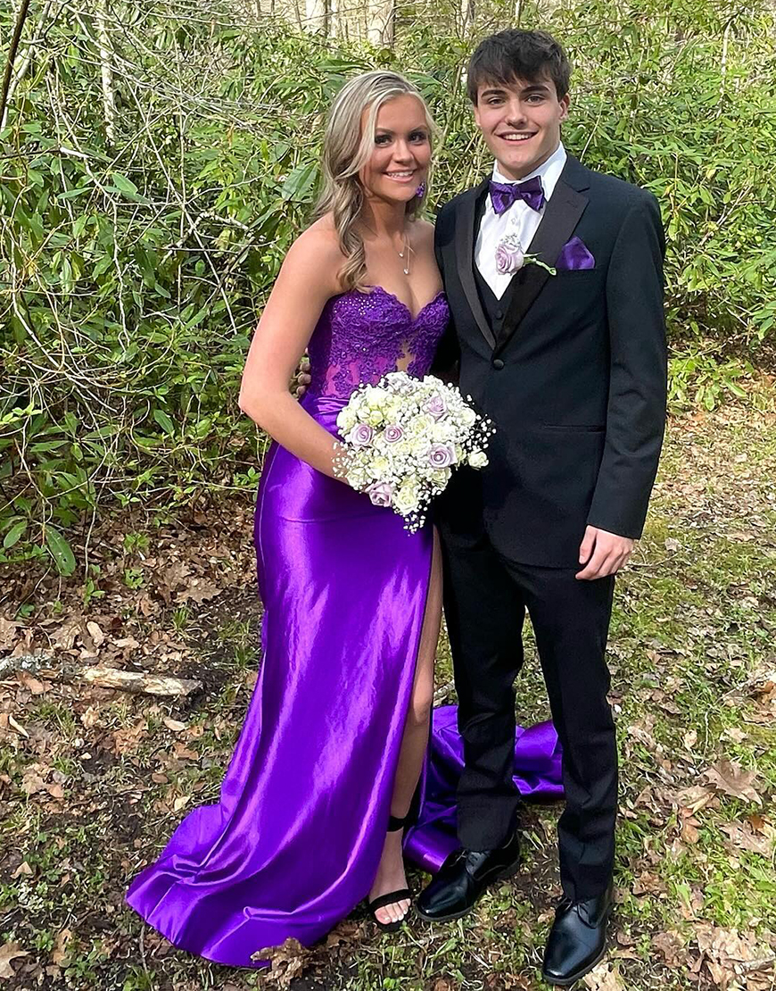 Navy Blue Sweetheart Mermaid Long Satin Prom Dress With Split