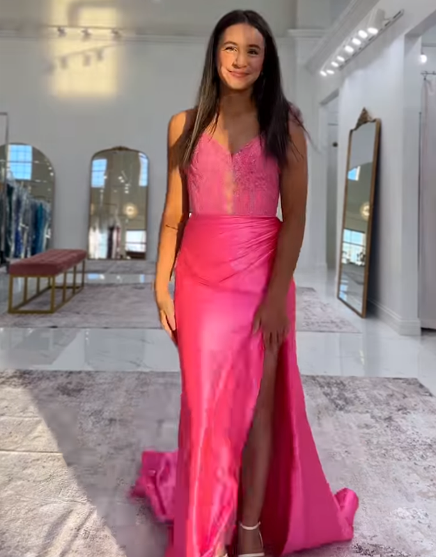 Navy Blue Sweetheart Mermaid Long Satin Prom Dress With Split