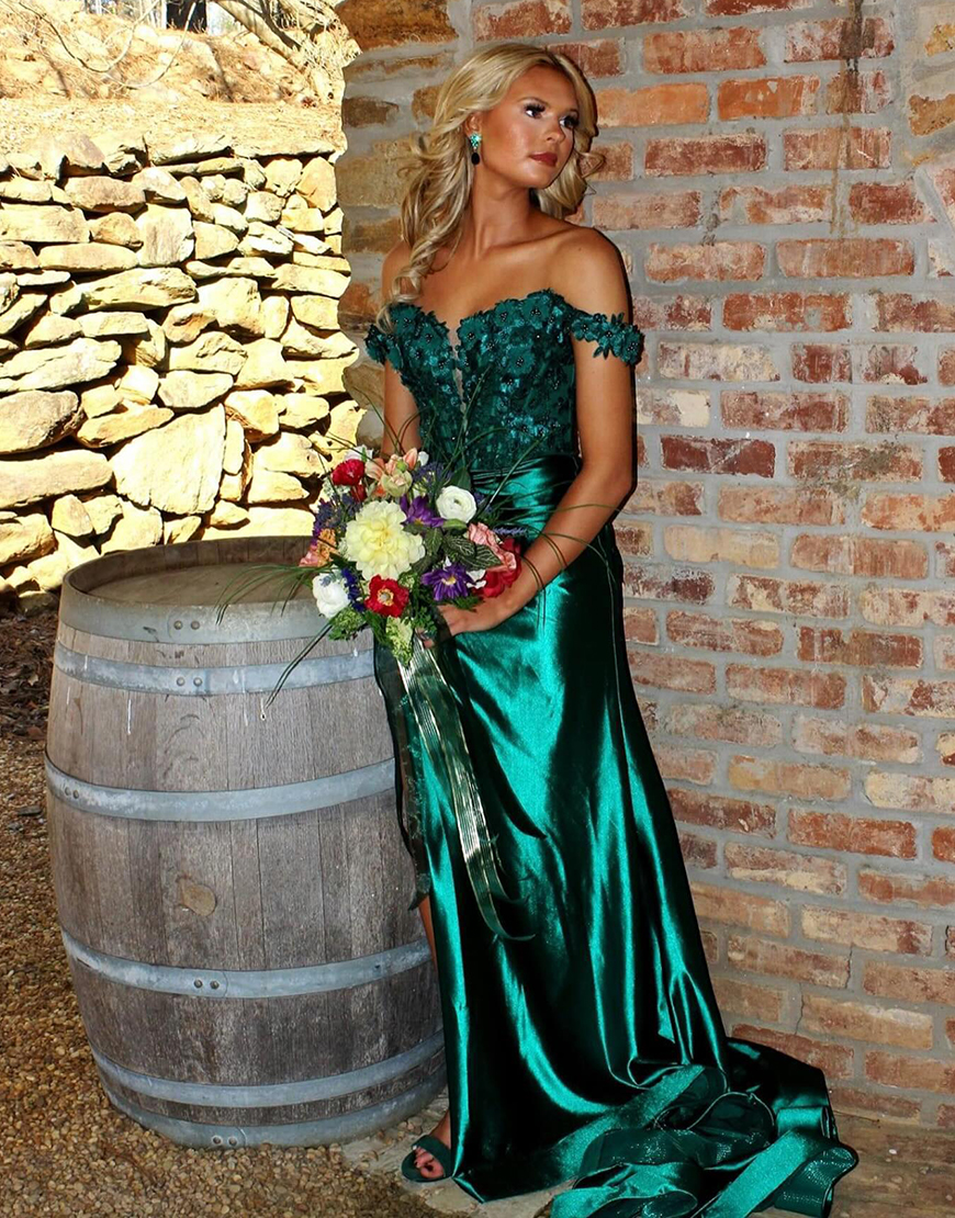 Stunning Red Mermaid Off The Shoulder Long Satin Prom Dress With 3D Flowers