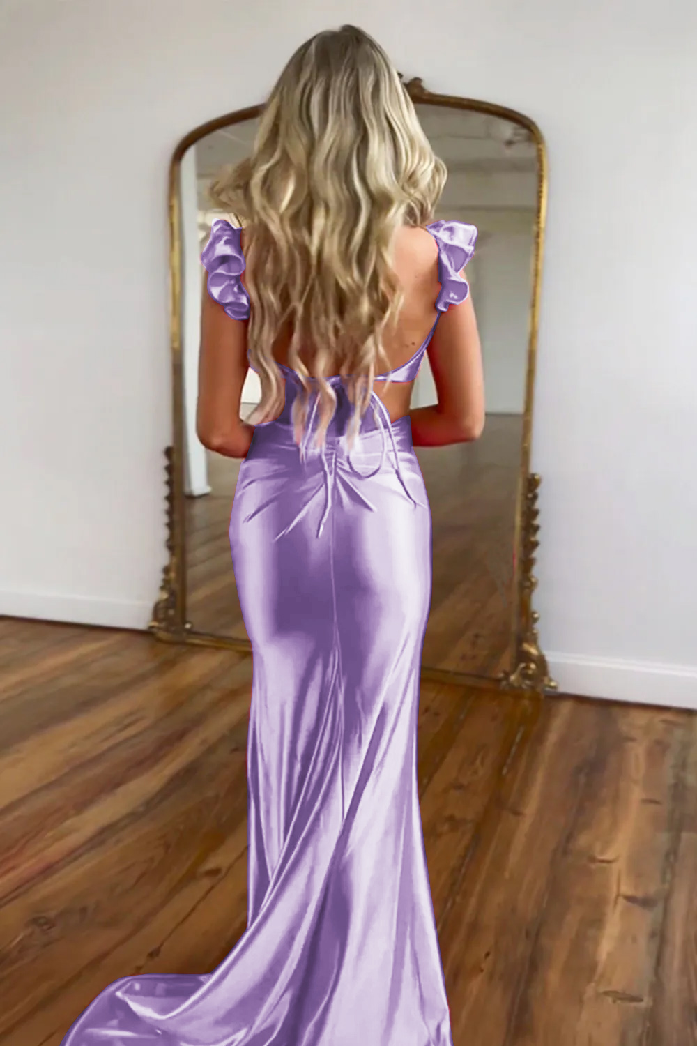 Cute Hot Pink Mermaid Cutout Waist Long Satin Prom Party Dress