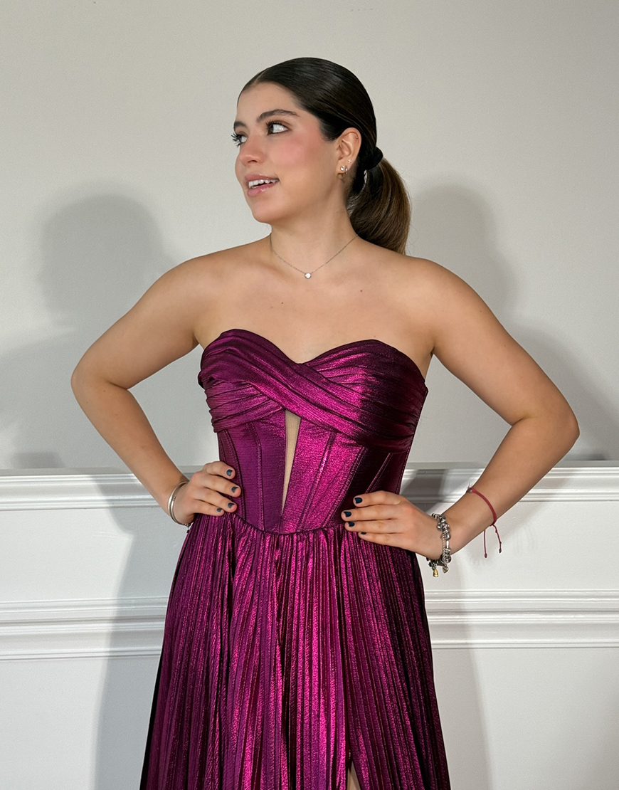 Stunning Silver Sweetheart Zipper Back Long Metallic Prom Dress With Slit